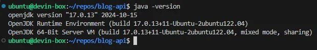 Java 17がインストールされていることを確認した画面